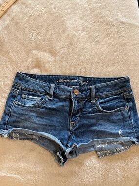 American Eagle Outfitters Dark Blue Frayed Denim Cutoff Shorts